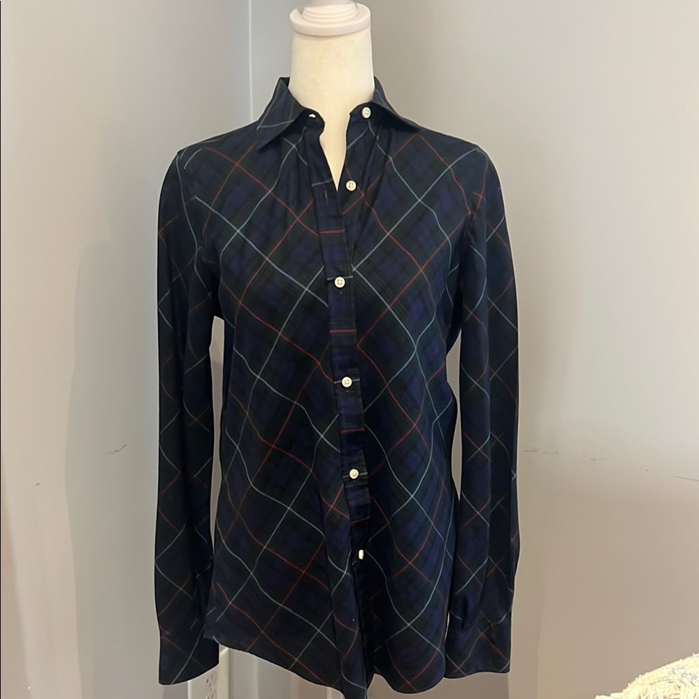 Ann Mashburn plaid button down shirt.
